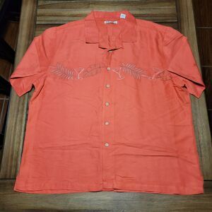 Batik Bay SS Full Button Orange Shirt Embroidered Leaves & Martini Glasses - XXL